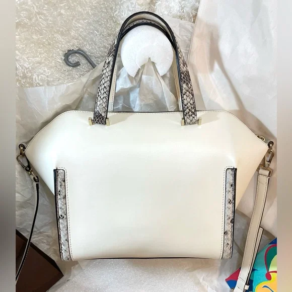 Like New Genuine Leather white large medium convertible bag satchel - Picture 14 of 16